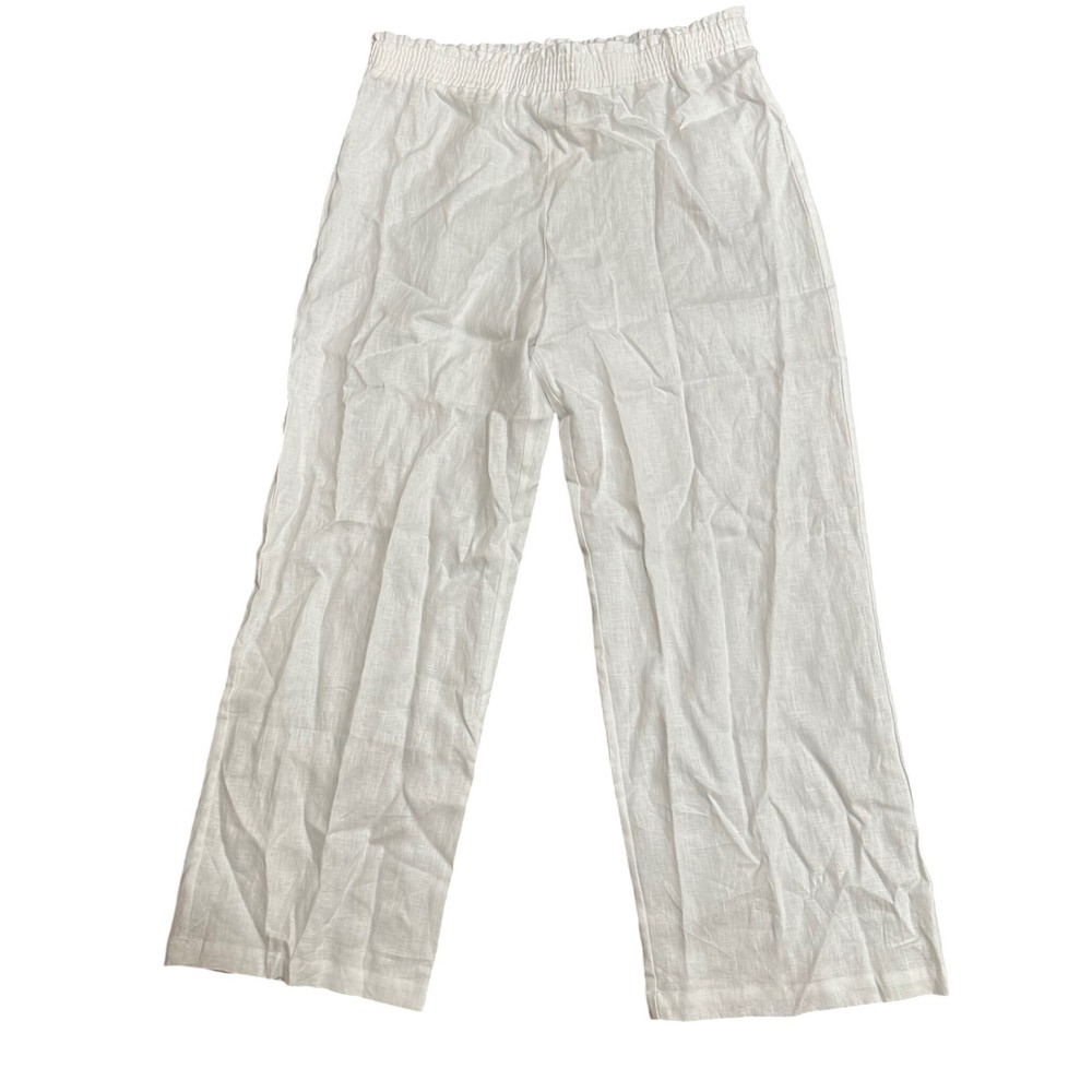 Saks Fifth Avenue White Linen Wide Leg Pants XL NWT Smocked Waist